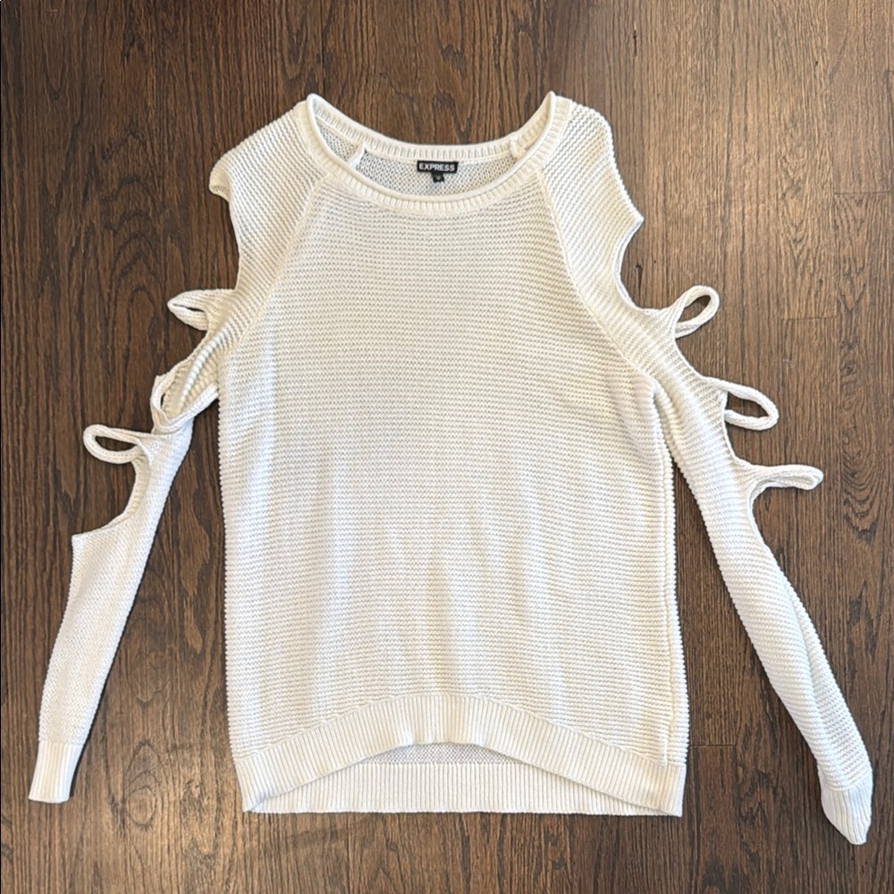 White Cut-Out Sleeve Sweater
